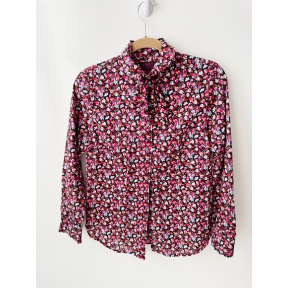 J. Crew Liberty Art Fabrics Floral Tie Neck Sarah Button Front Blouse Shirt 6 - Picture 3 of 8